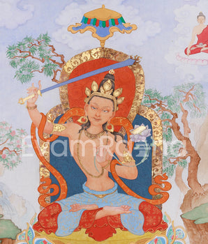 Rare & Unique Artwork of Manjushri | Contemporary Fusion of Paubha & Chinese Artistry