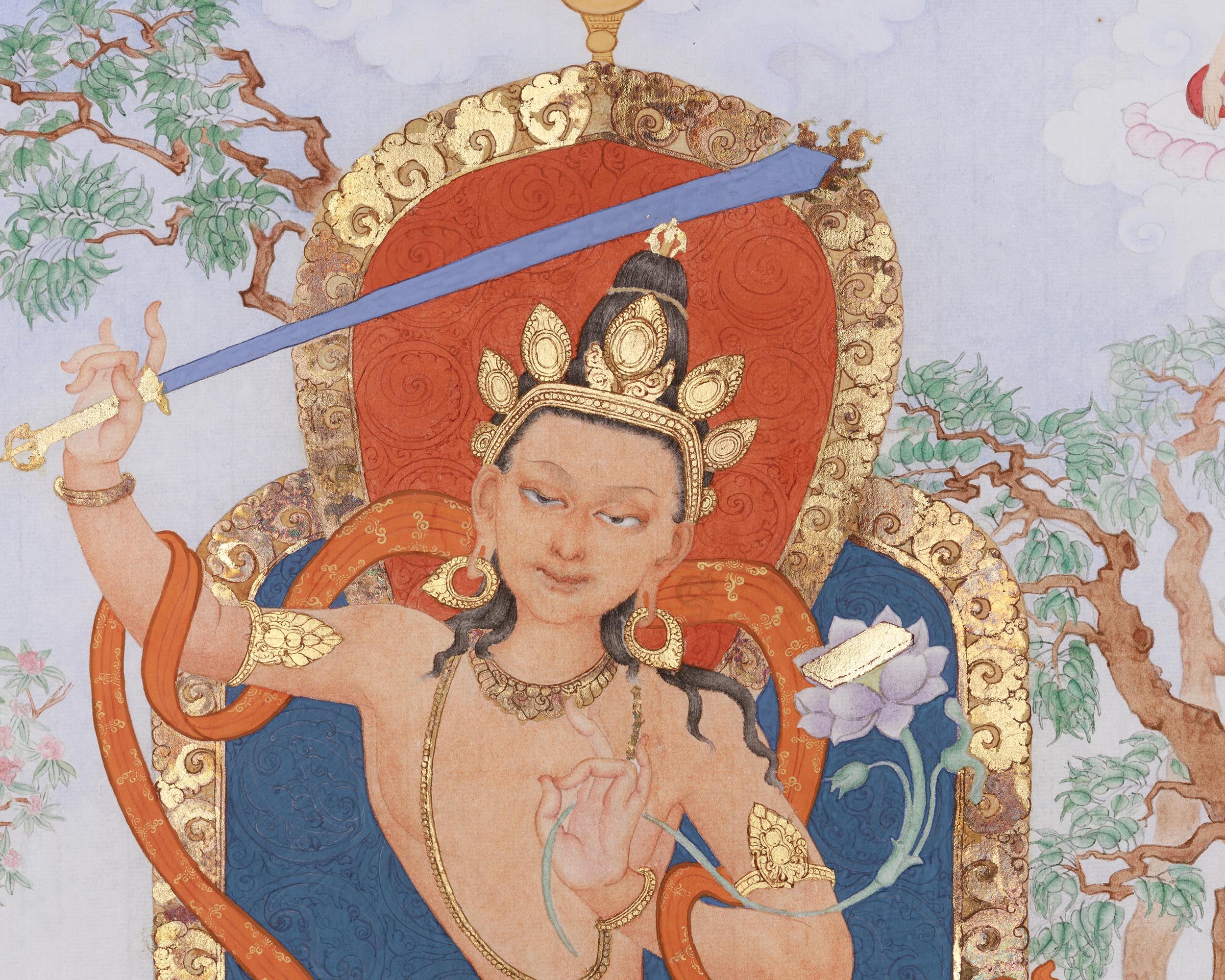 Rare & Unique Artwork of Manjushri | Contemporary Fusion of Paubha & Chinese Artistry