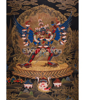 Chemchok Heruka with Consort |  Wrathful Tibetan Deity Thangka of Wisdom and Transformation