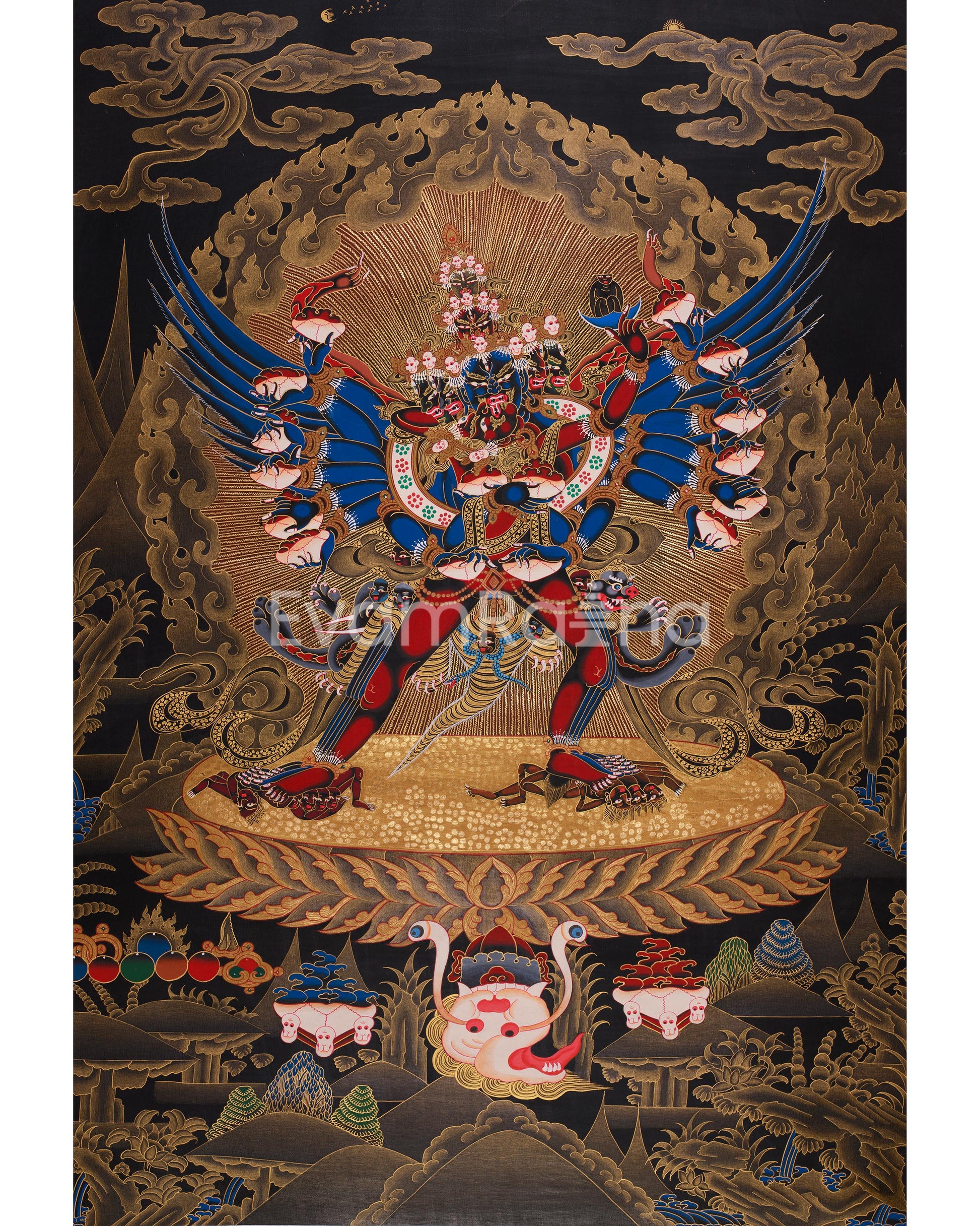 Chemchok Heruka with Consort |  Wrathful Tibetan Deity Thangka of Wisdom and Transformation