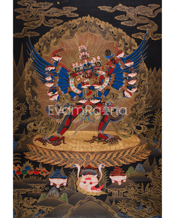 Chemchok Heruka with Consort |  Wrathful Tibetan Deity Thangka of Wisdom and Transformation