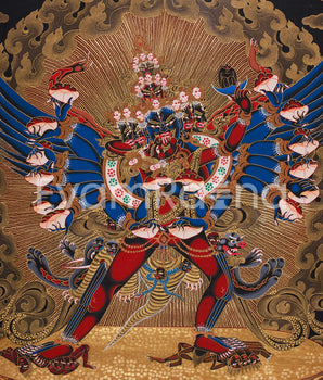 Chemchok Heruka with Consort |  Wrathful Tibetan Deity Thangka of Wisdom and Transformation