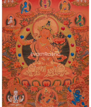 Manjushri with Five Buddhas & Bodhisattvas