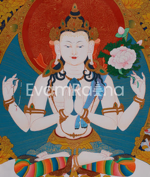 Traditional Buddhist Chenrezig Thangka | Symbol of Compassion and Peace