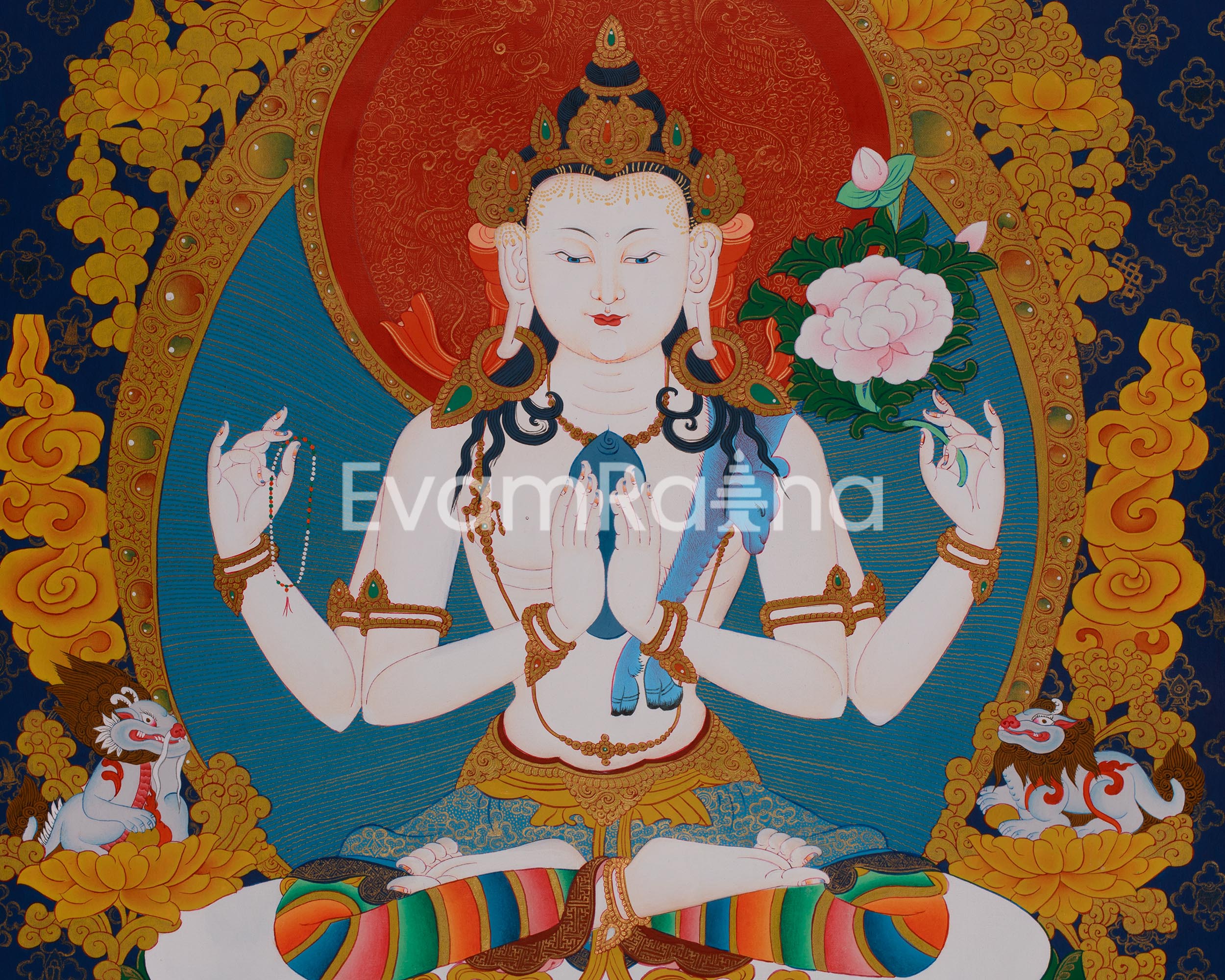 Traditional Buddhist Chenrezig Thangka | Symbol of Compassion and Peace