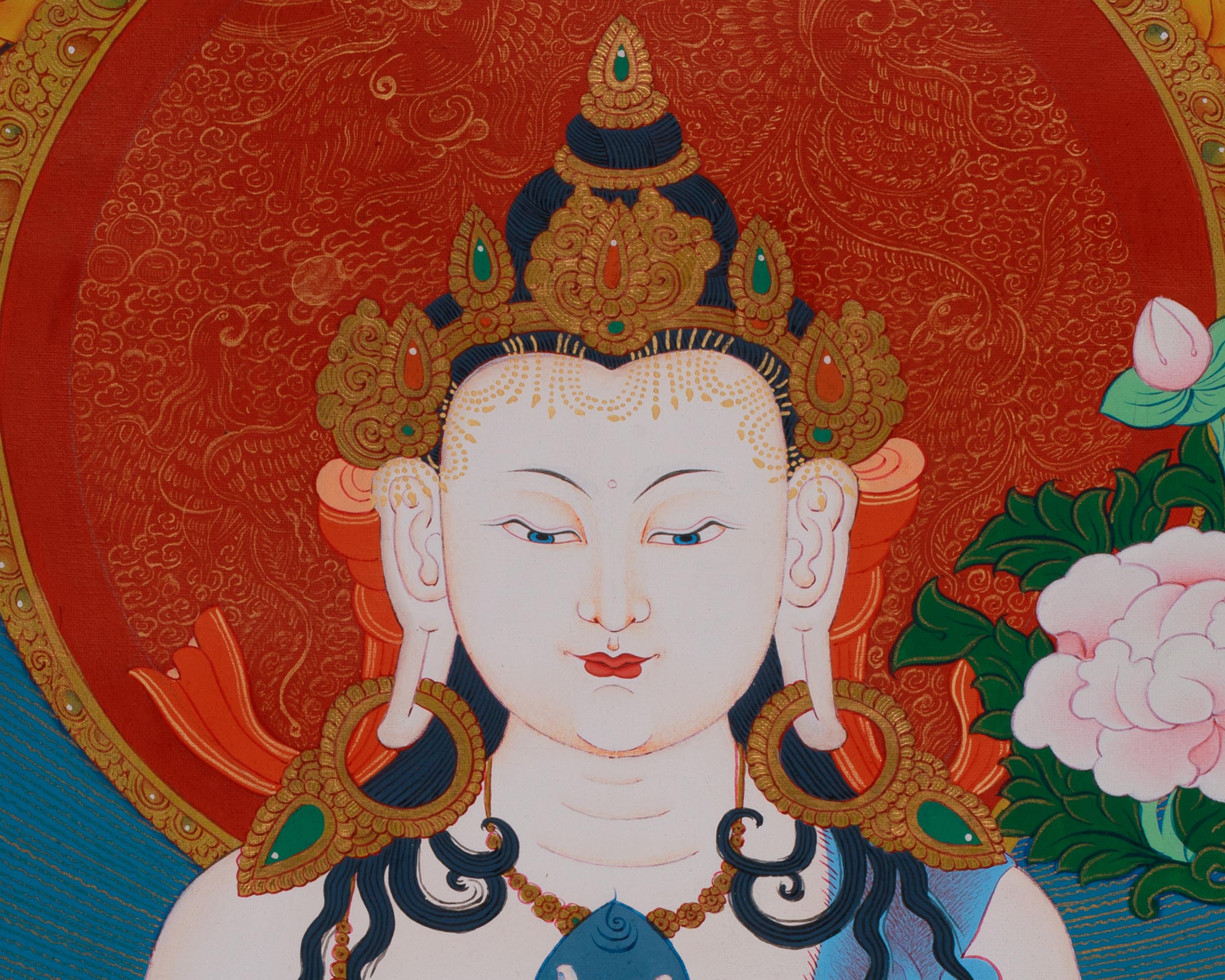Traditional Buddhist Chenrezig Thangka | Symbol of Compassion and Peace