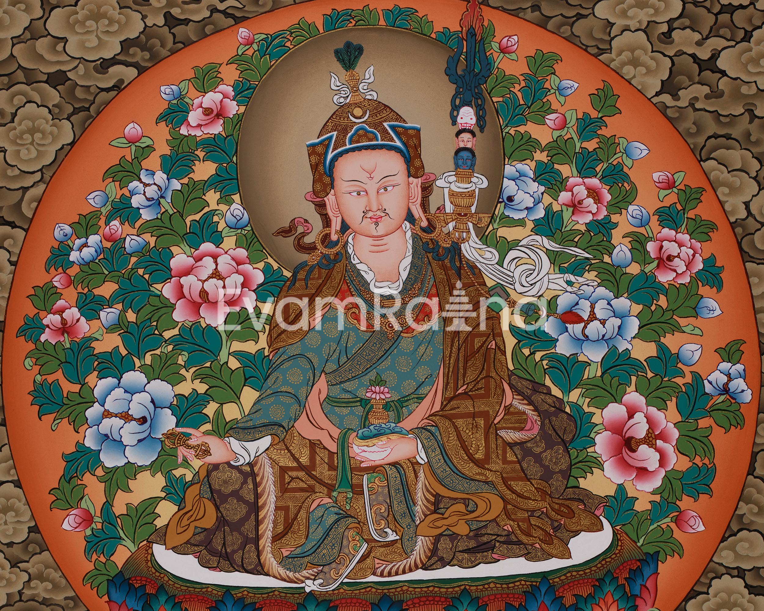 Traditional Guru Rinpoche | Thangka of Padmasambhava with 24K Gold Detailing