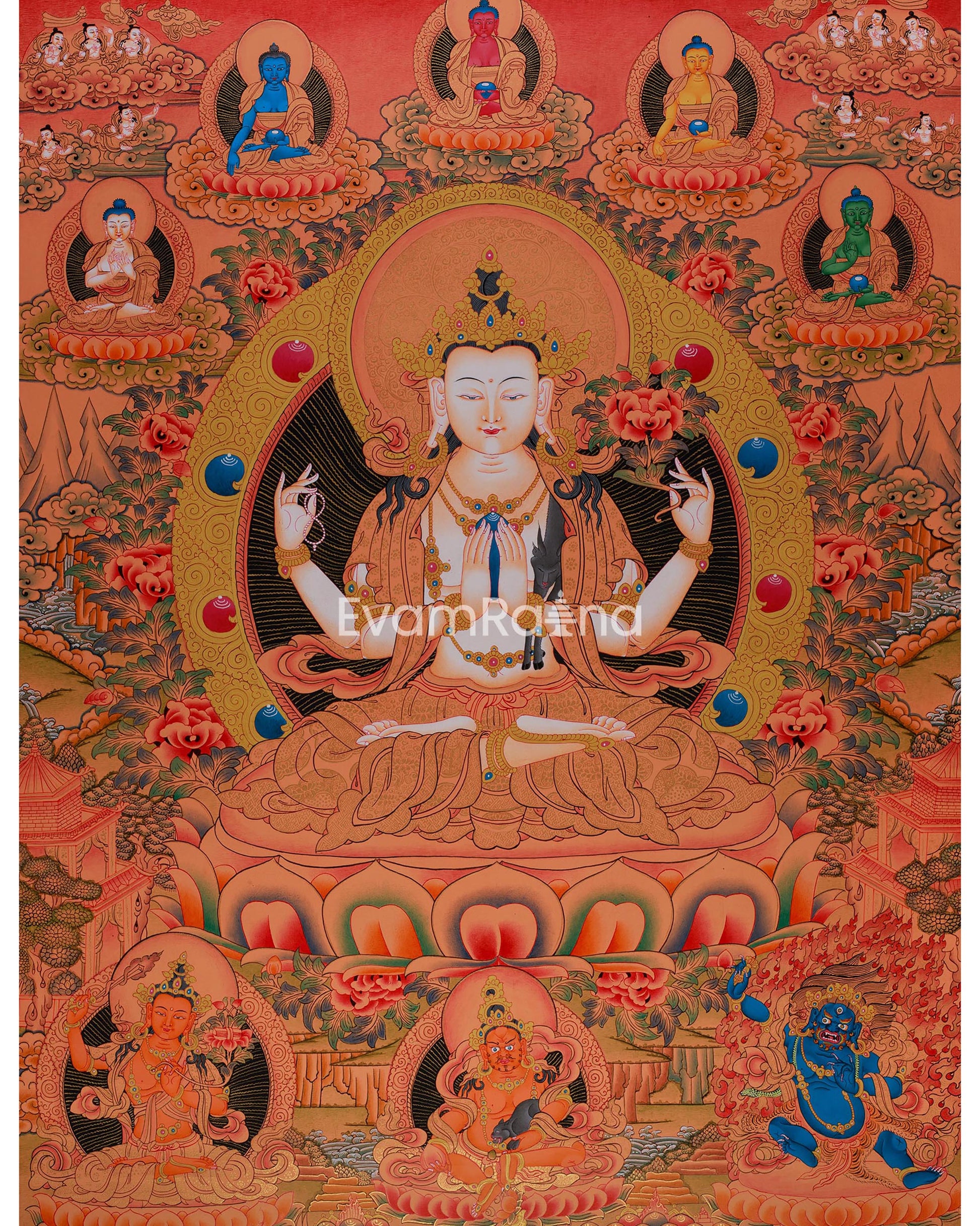 Chenrezig with Five Buddhas and Bodhisattvas