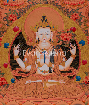 Chenrezig with Five Buddhas and Bodhisattvas | Radiant Compassion in Divine Assembly