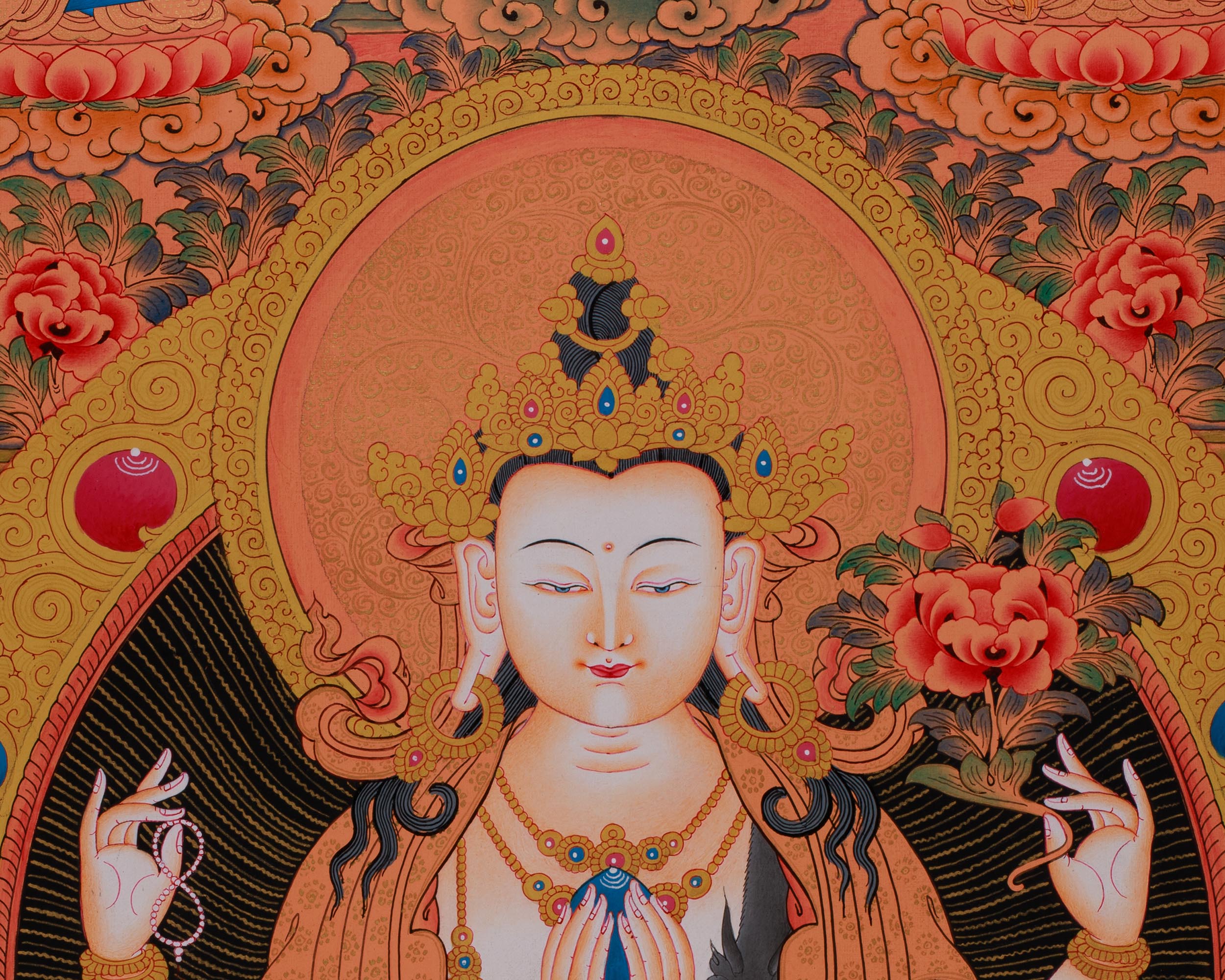 Chenrezig with Five Buddhas and Bodhisattvas | Radiant Compassion in Divine Assembly