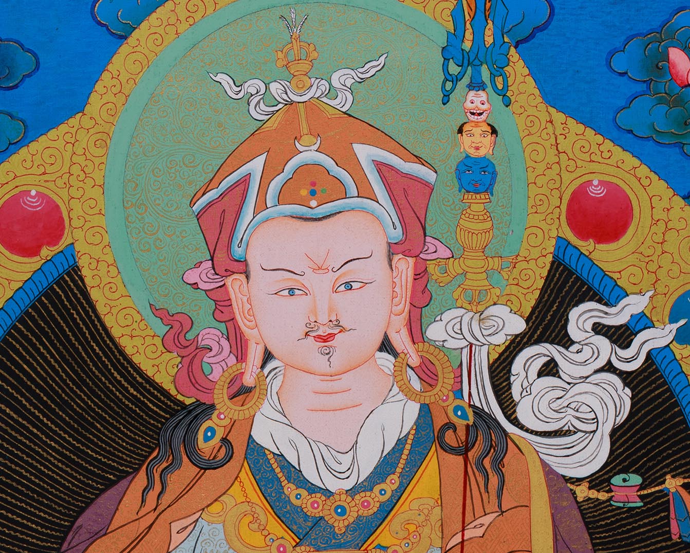 Guru Padmasambhava Artwork | Tibetan Thangka with Enlightened Beings and 24K Gold Detailing