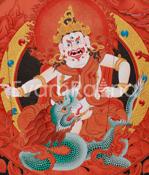 Large White Dzambhala Thangka on Black Canvas | Abundance and Spiritual Protection