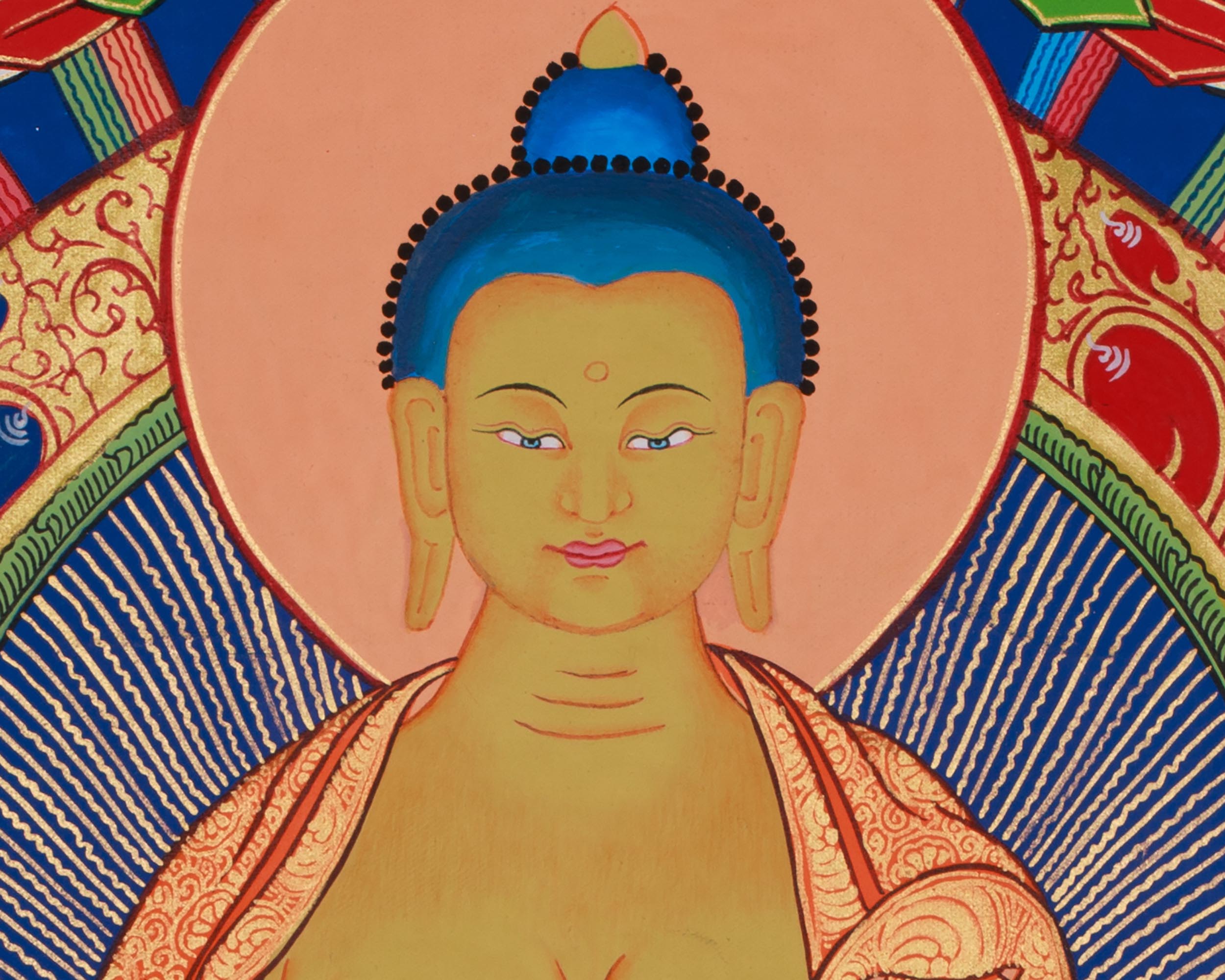 Traditional Buddha Shakyamuni Art | Enlightened One with Guru Rinpoche and Chenrezig
