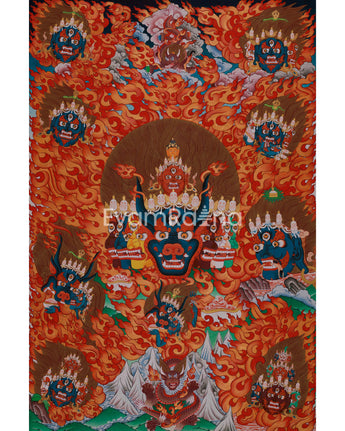 Yamantaka Head Thangka Painting | Guardian Against Ignorance, Fear, and Spiritual Obstacles
