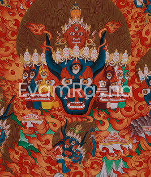 Yamantaka Head Thangka Painting | Guardian Against Ignorance, Fear, and Spiritual Obstacles