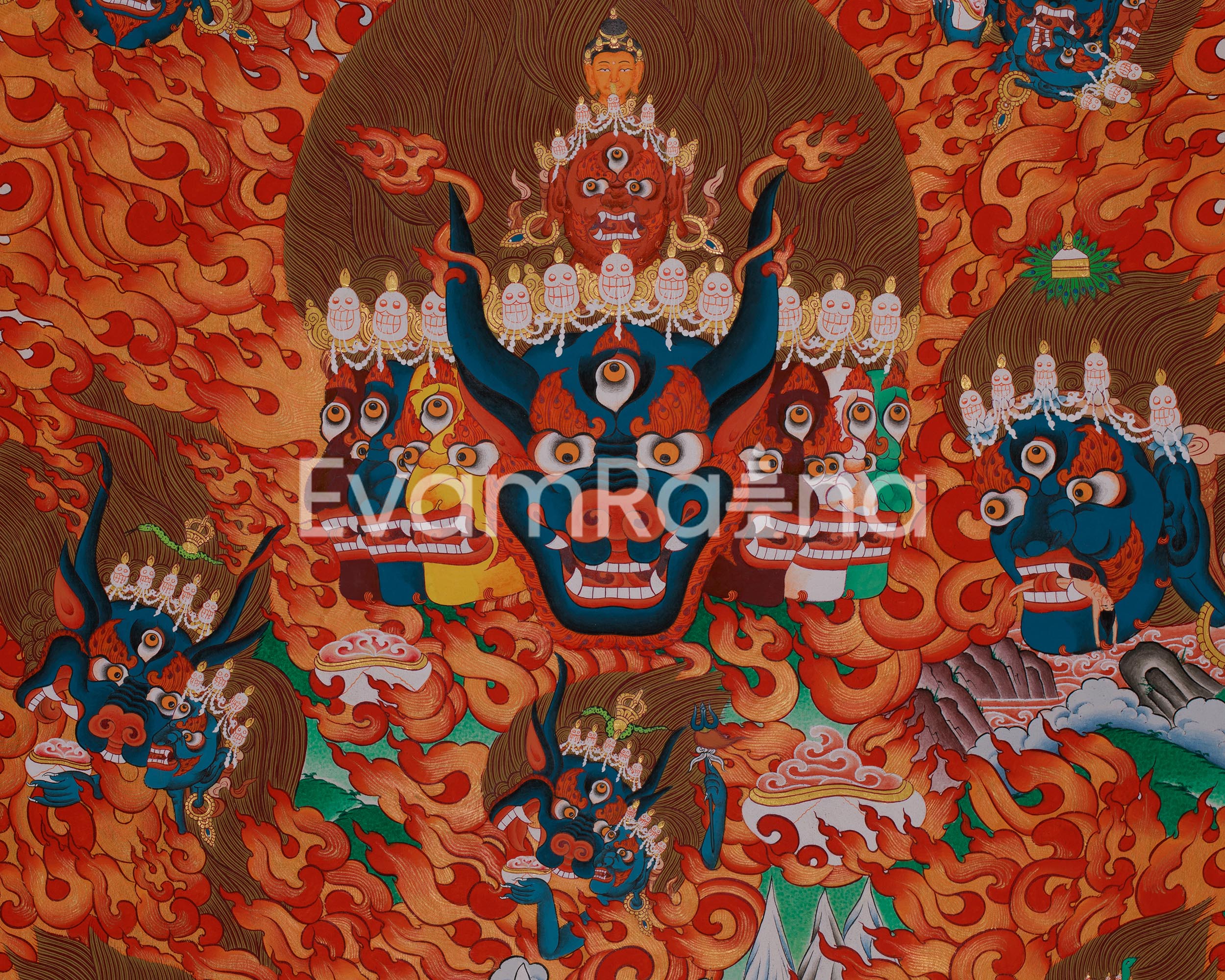 Yamantaka Head Thangka Painting | Guardian Against Ignorance, Fear, and Spiritual Obstacles