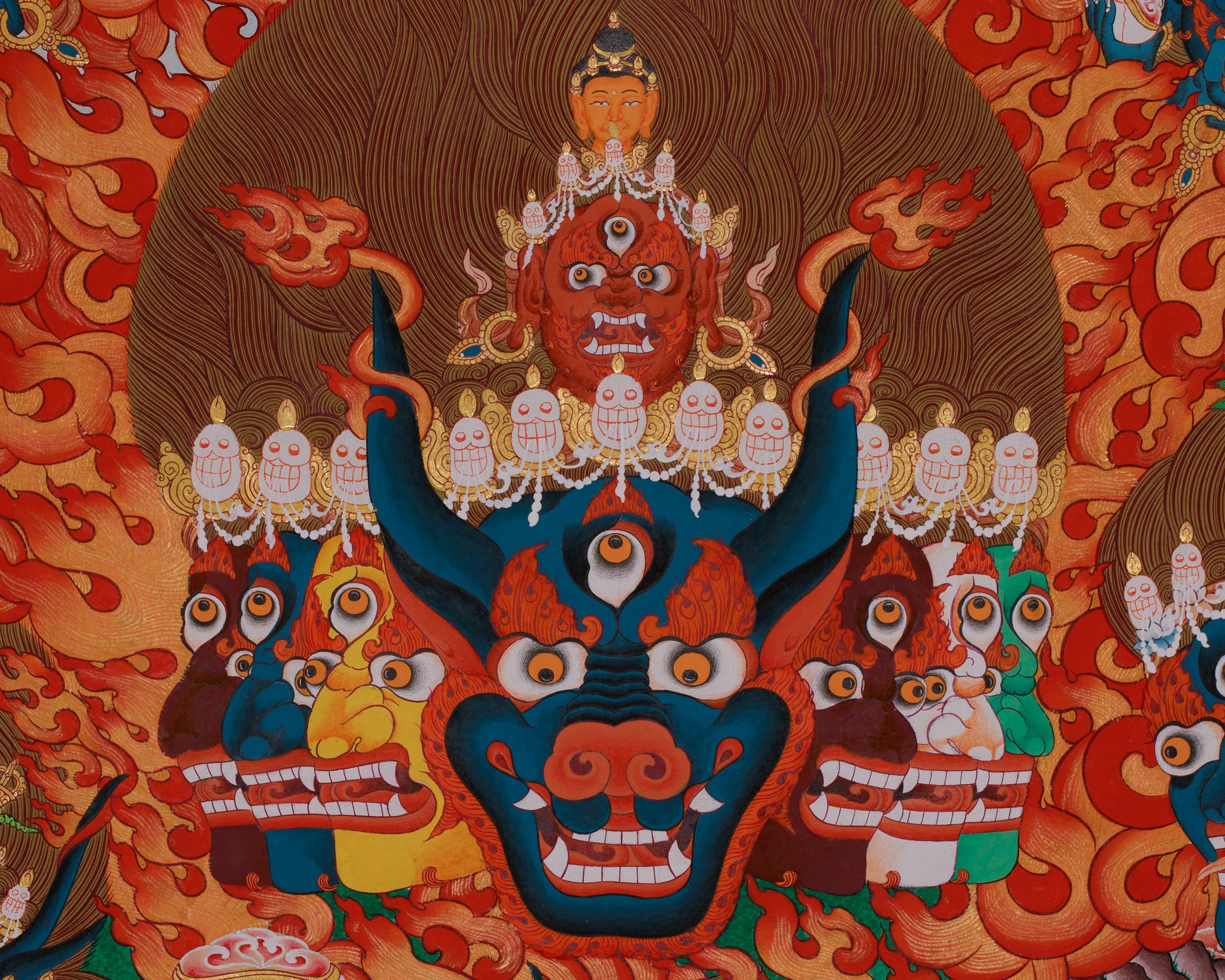 Yamantaka Head Thangka Painting | Guardian Against Ignorance, Fear, and Spiritual Obstacles