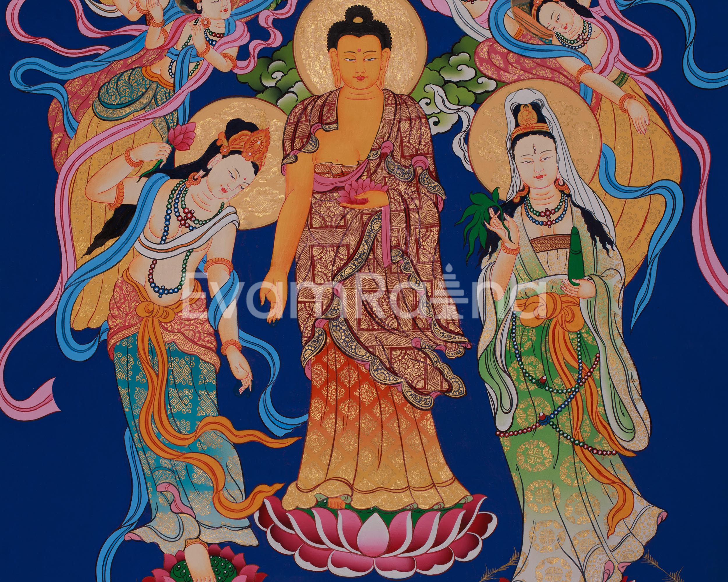 Standing Buddha Thangka | Symbol of Peace, Enlightenment, and Divine Grace