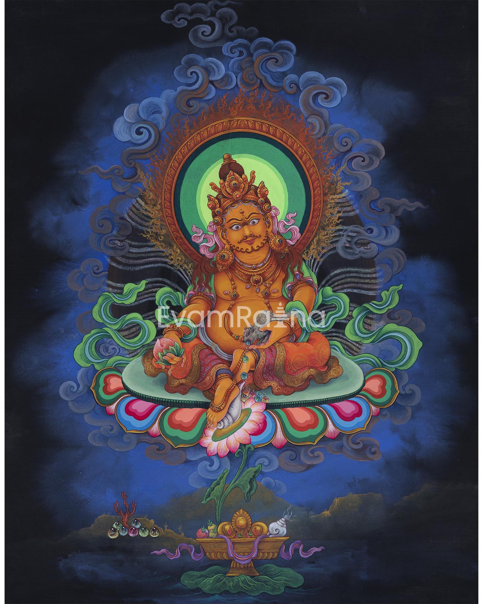 The God Of Wealth, Jambhala Thangka Print | High-Quality Pauba Canvas Print Of Buddhist Wealth Deity