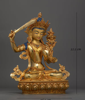 Manjushri Handmade Gold Gilded Statue | Deity of Wisdom