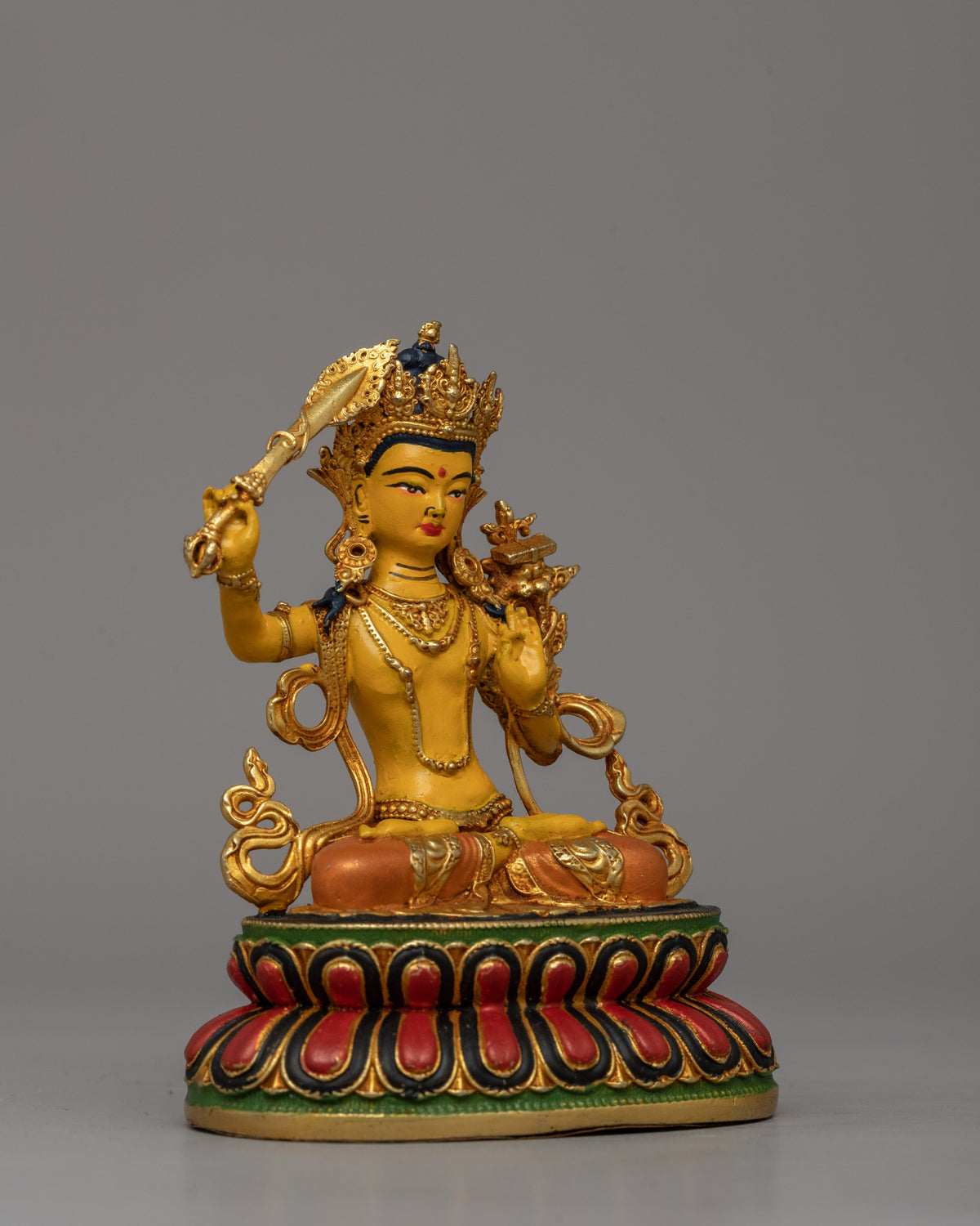 Flaming Sword Holder Manjushri Statue | Sacred Tibetan Bodhisattva Figurine