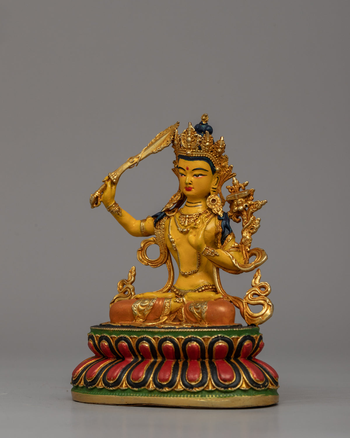 Flaming Sword Holder Manjushri Statue | Sacred Tibetan Bodhisattva Figurine
