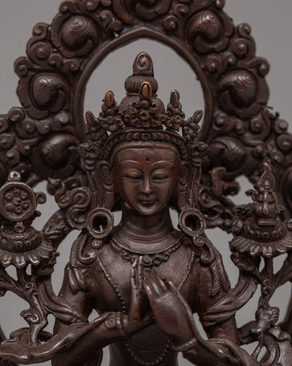 Oxidized Maitreya Buddha Statue | 15.5cm Copper Artwork