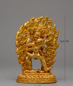 Black Dzambhala with Consort statue |  Buddhist Prosperity Sculpture