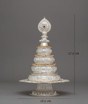 Handcrafted Silver Ritual Item Mandala Offering Set | 17.5cm Rice Offering Set