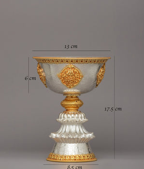 Handcrafted Silver and Gold Plated Butter Lamp Set | Buddhist Prayer Lamp