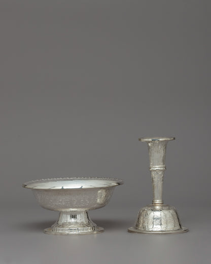 Elegant Silver Serkyem Offering Set | Perfect for Puja and Meditation