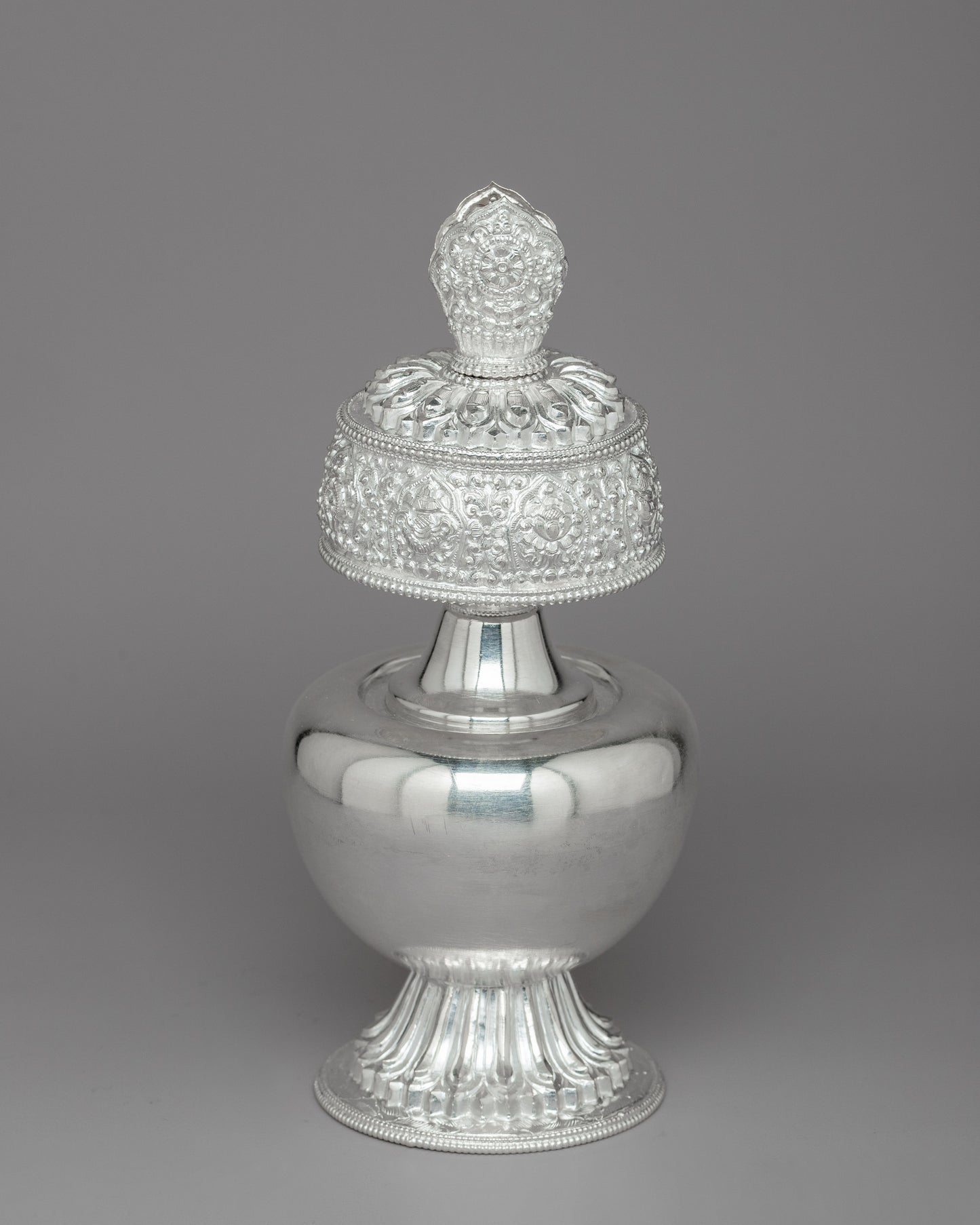 Silver Bhumba Ritual Vase | Handcrafted Tibetan Buddhist Artifact