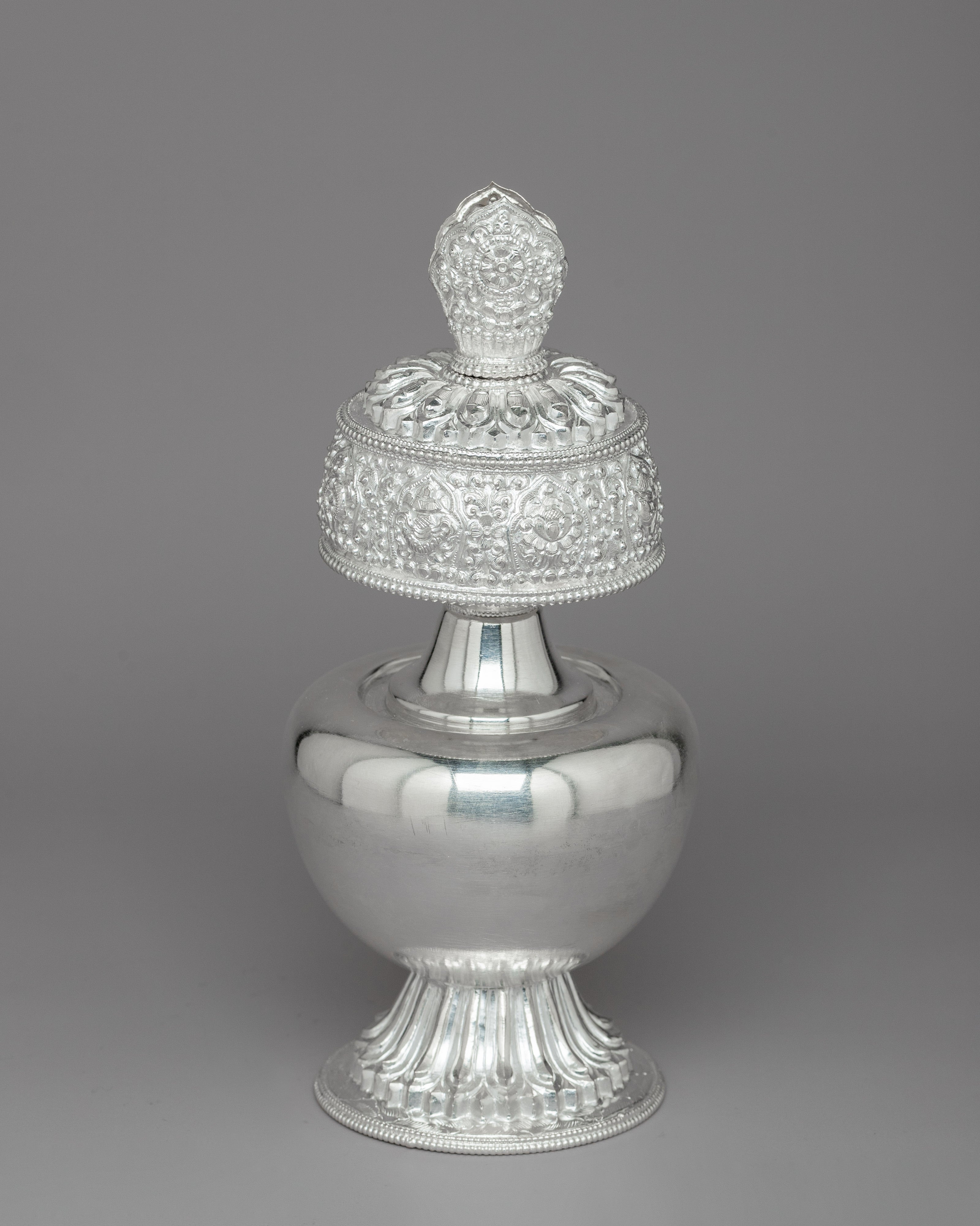 Silver Bhumba Ritual Vase | Handcrafted Tibetan Buddhist Artifact