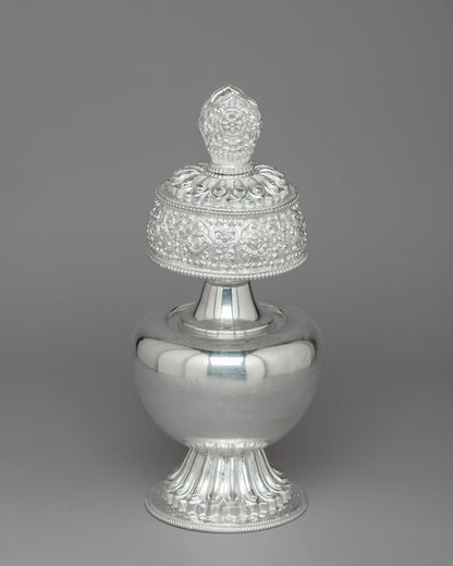 Silver Bhumba Ritual Vase | Handcrafted Tibetan Buddhist Artifact