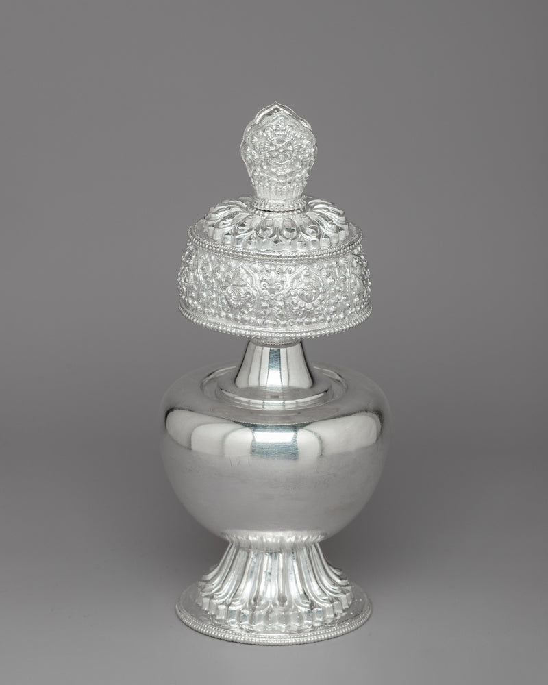 Silver Bhumba Ritual Vase | Handcrafted Tibetan Buddhist Artifact