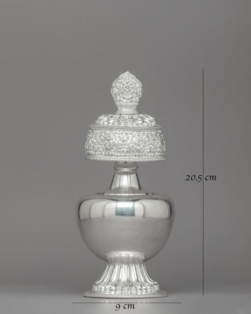 Silver Bhumba Ritual Vase | Handcrafted Tibetan Buddhist Artifact