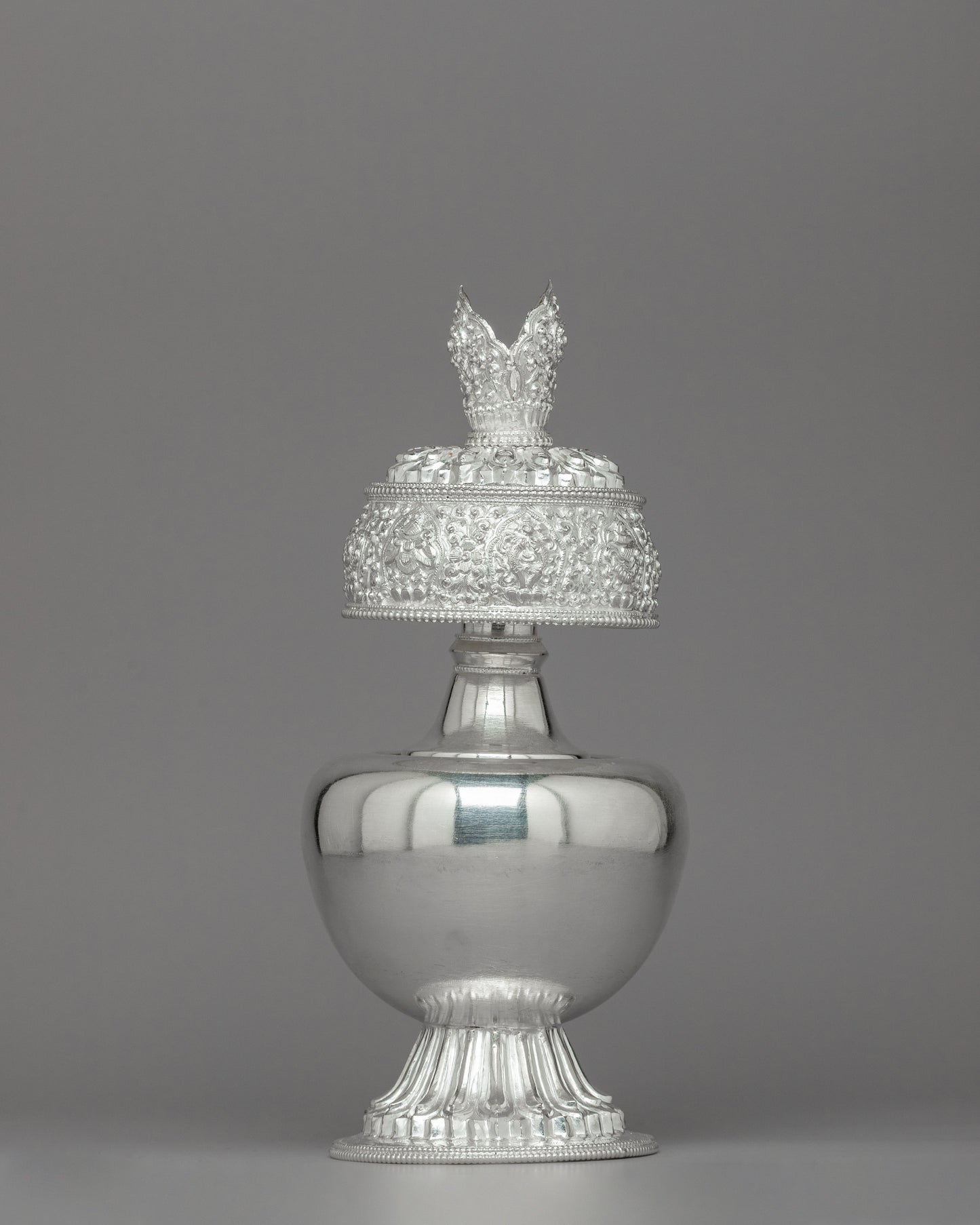 Silver Bhumba Ritual Vase | Handcrafted Tibetan Buddhist Artifact