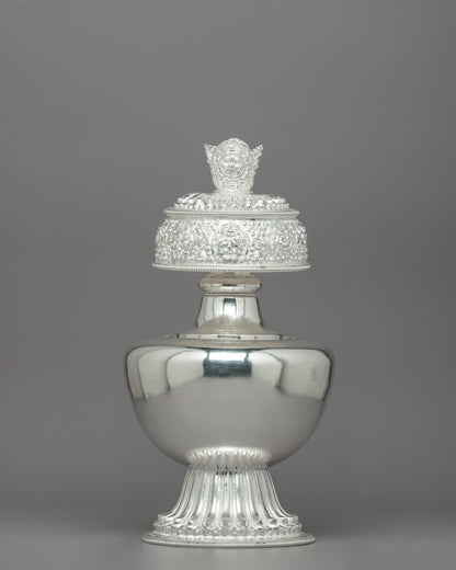 Exquisite Handcrafted Silver Bhumba Vase | Handcrafted Tibetan Artifact