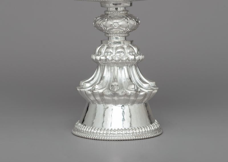 Butter Lamp Buddhist Ritual Set | Silver Carved Religious Item