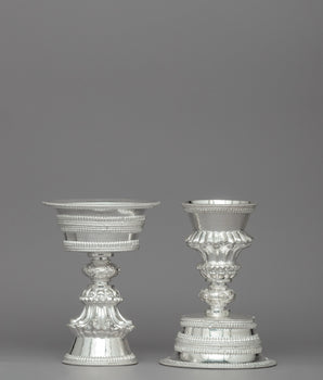 Butter Lamp Buddhist Ritual Set | Silver Carved Religious Item