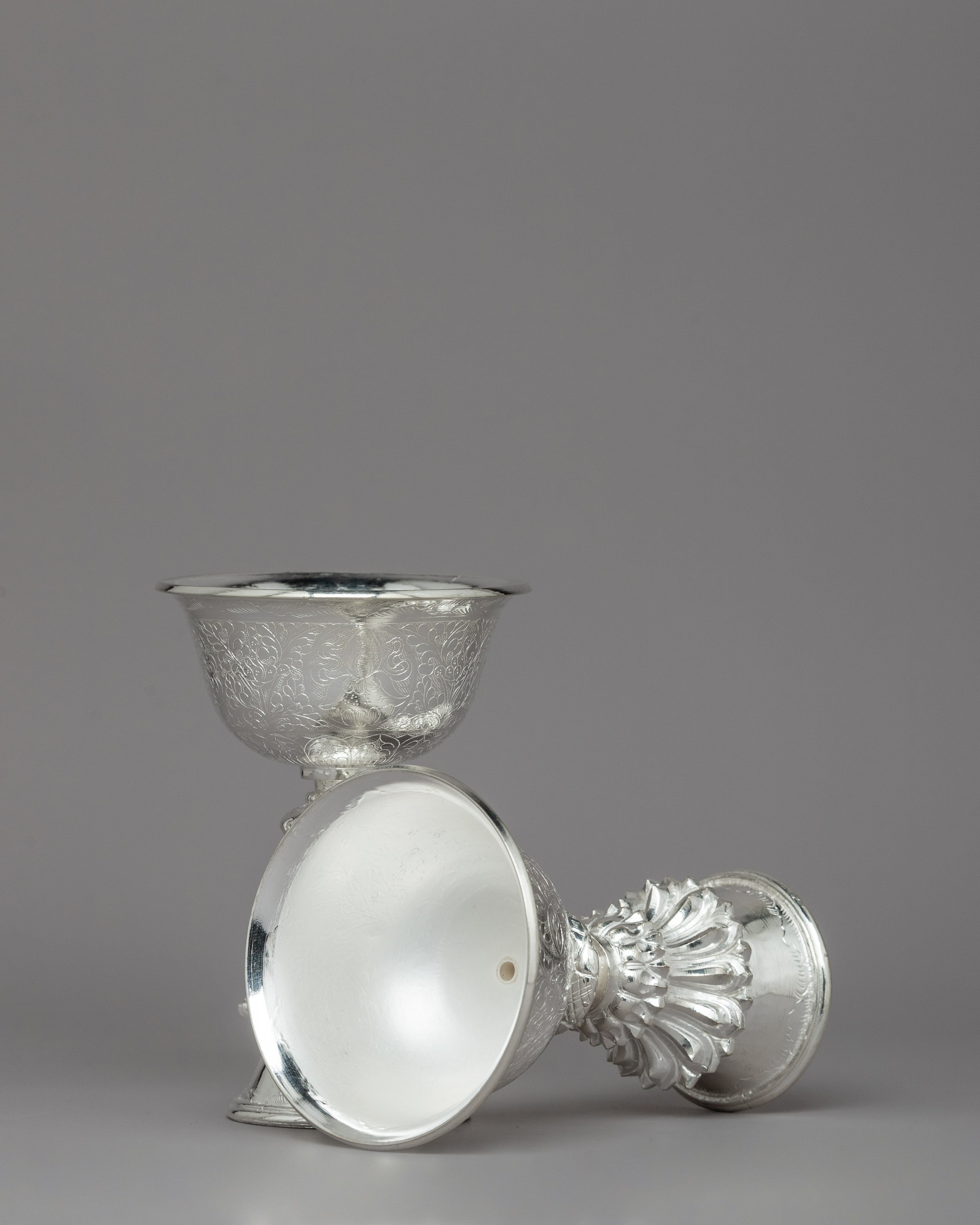 Handcrafted Silver Butter Lamps | Sacred Ritual Artifacts