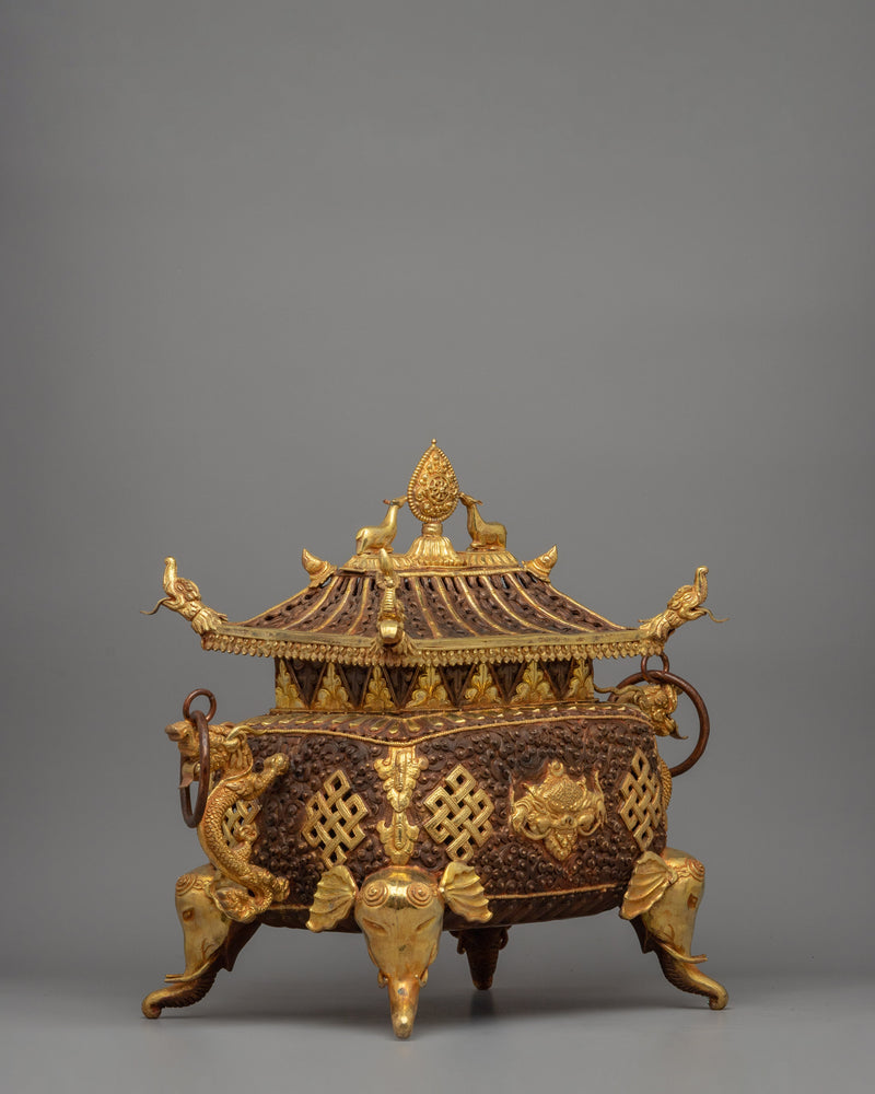 Exquisite Buddhist Incense Burner | Copper & Gold-Plated Ritual Artifact