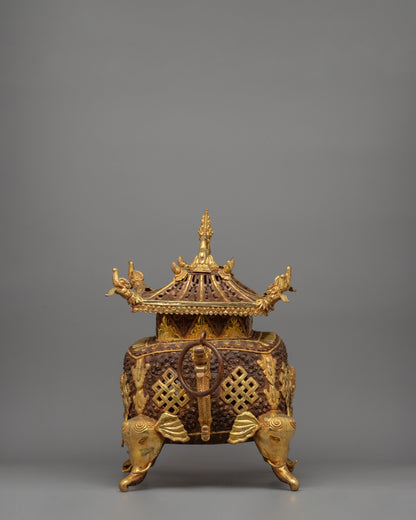 Exquisite Buddhist Incense Burner | Copper & Gold-Plated Ritual Artifact