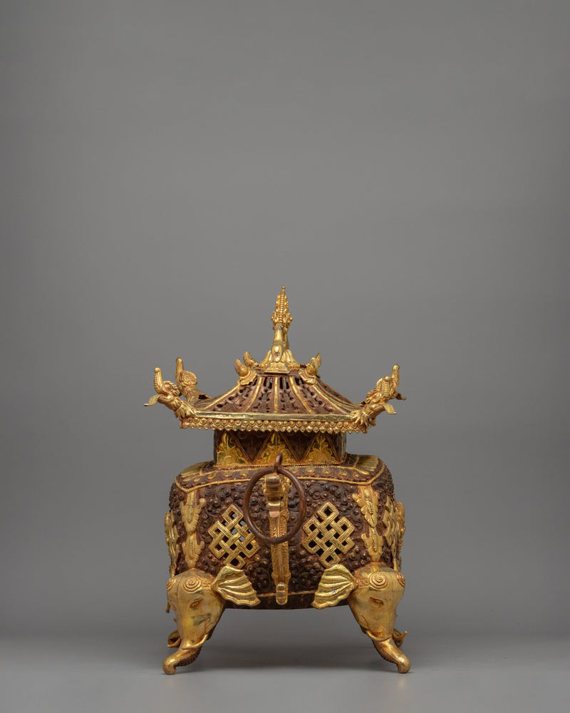 Exquisite Buddhist Incense Burner | Copper & Gold-Plated Ritual Artifact