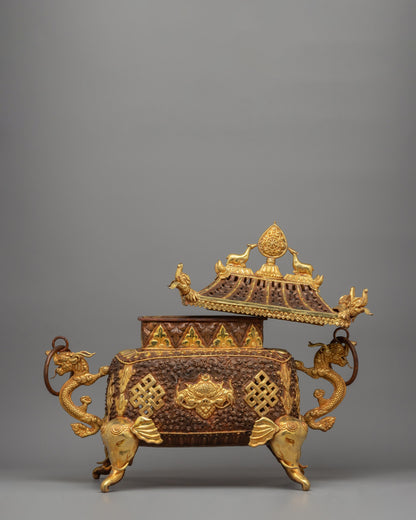 Exquisite Buddhist Incense Burner | Copper & Gold-Plated Ritual Artifact