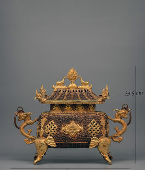 Exquisite Buddhist Incense Burner | Copper & Gold-Plated Ritual Artifact