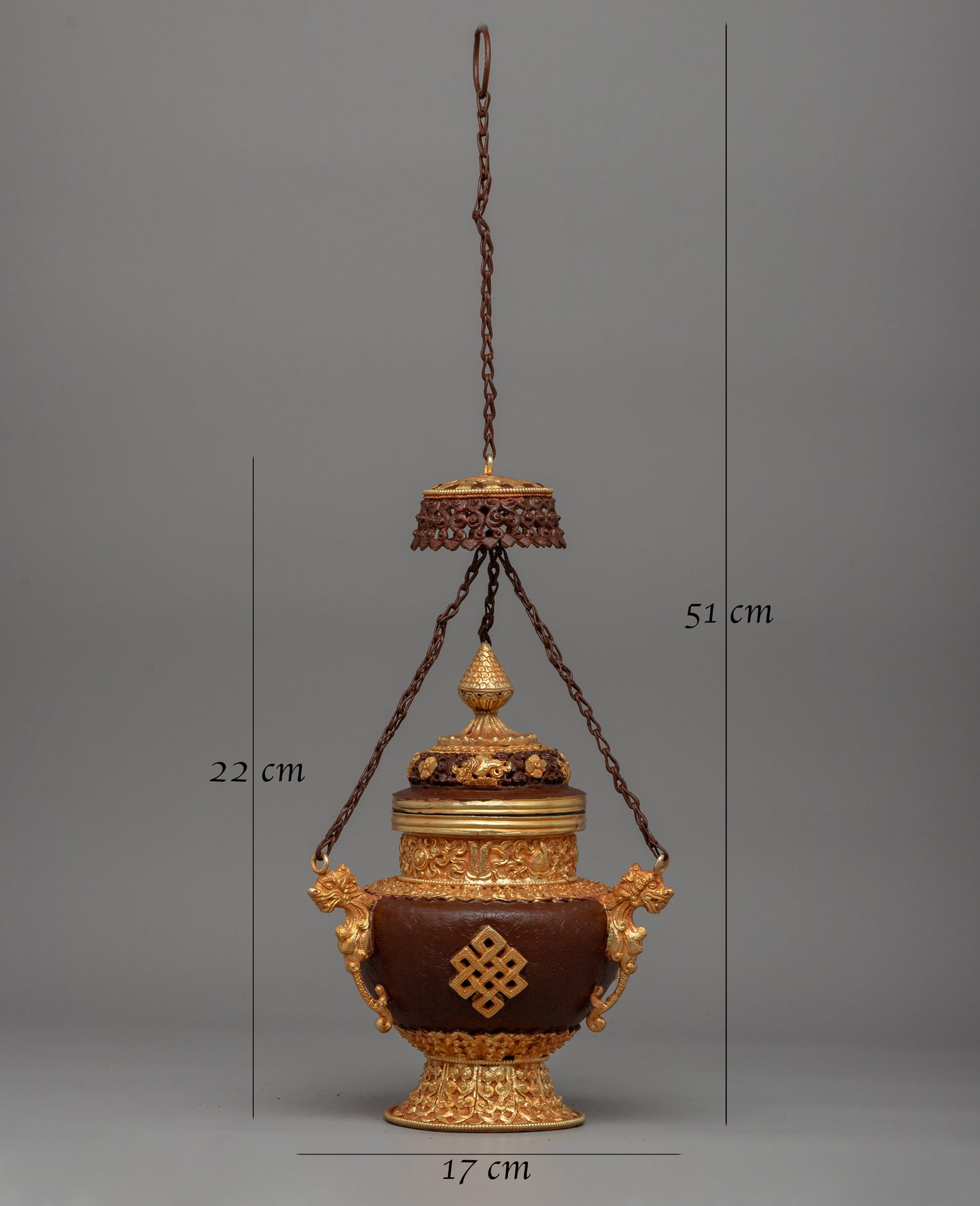 Buddhist Hanging Incense Burner | Traditional Vajrayana Burner With Copper and Gold-Plated