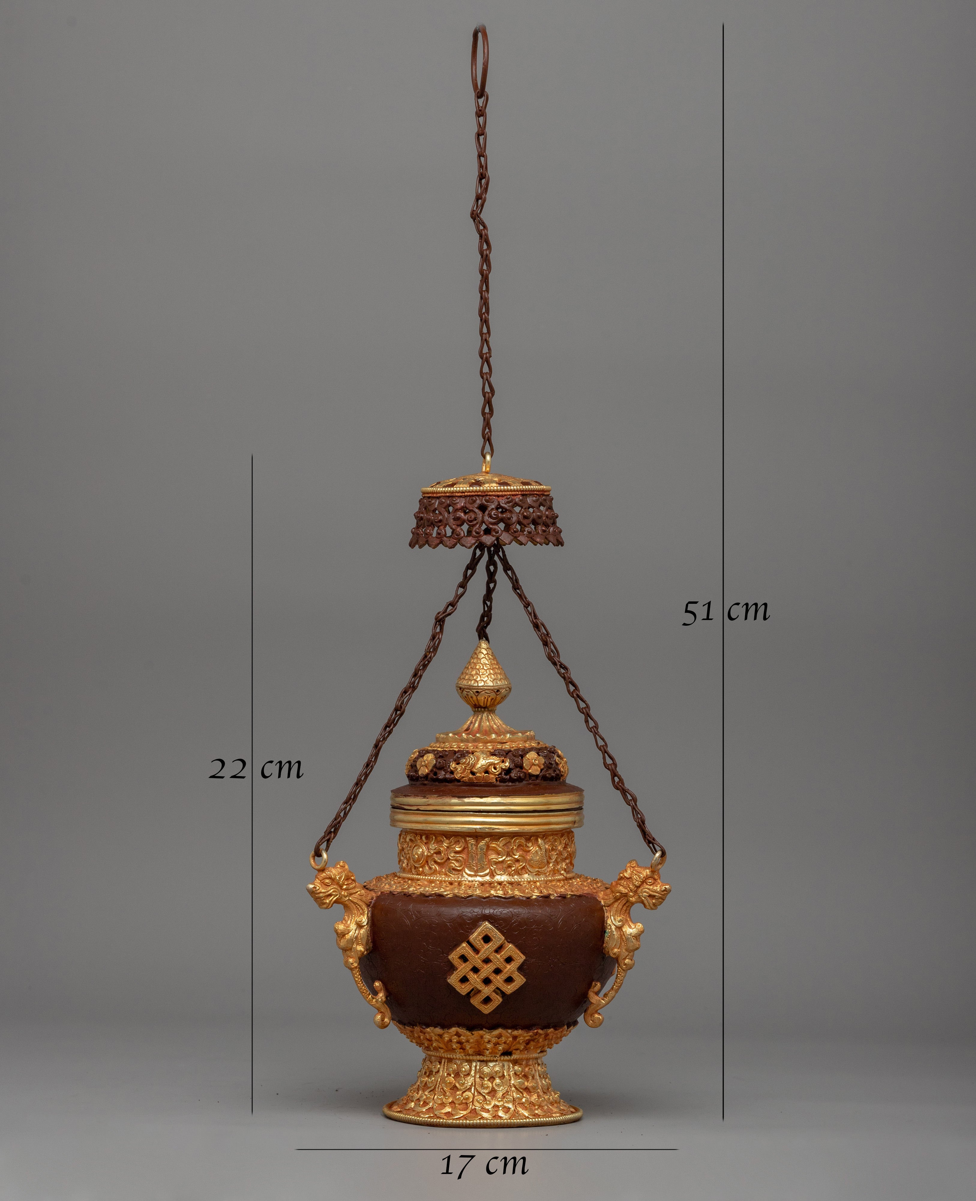 Buddhist Hanging Incense Burner | Traditional Vajrayana Burner With Copper and Gold-Plated