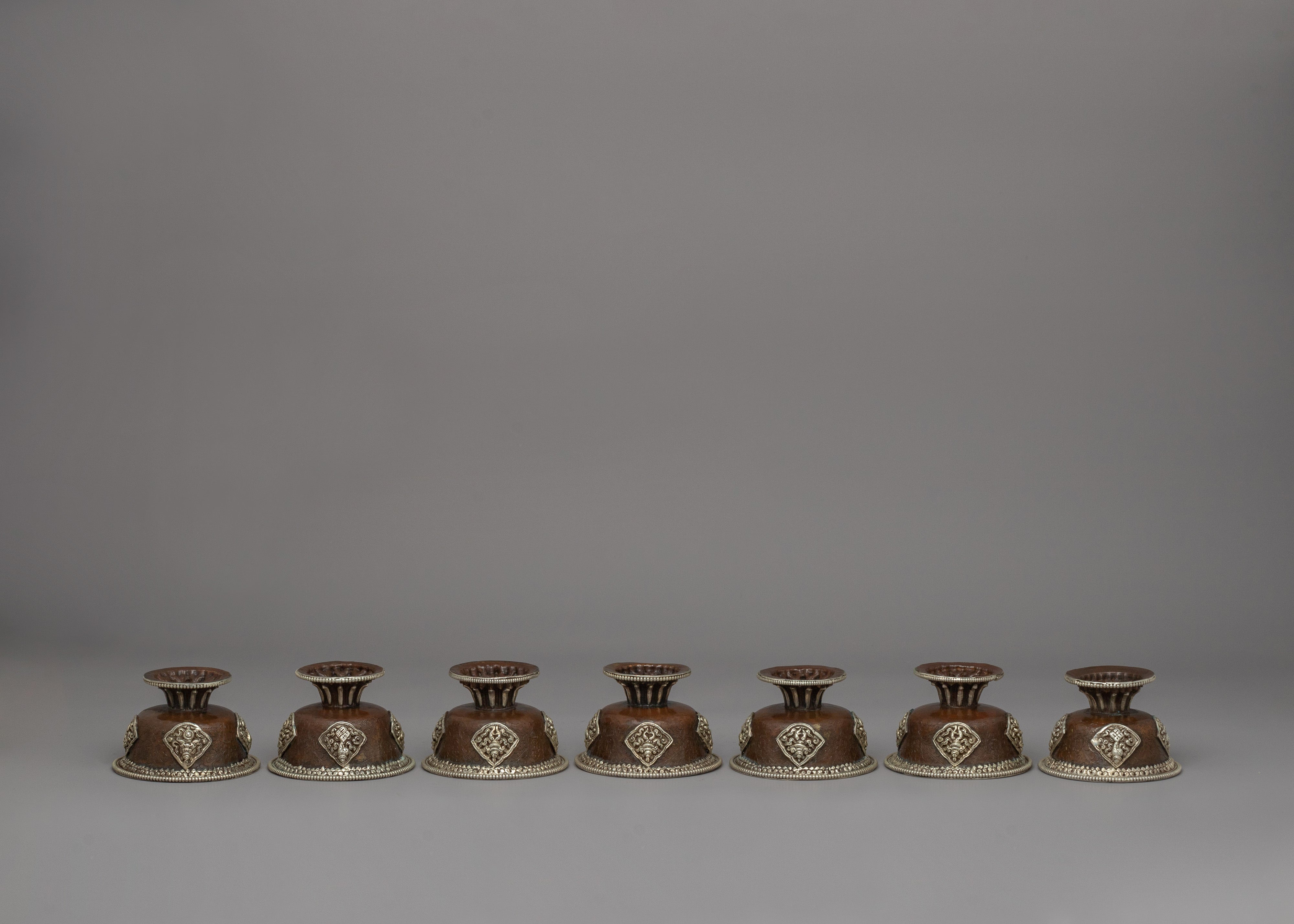 Seven Tibetan Offering Bowls | Beautiful Motifs for Rituals &amp; Ceremonies