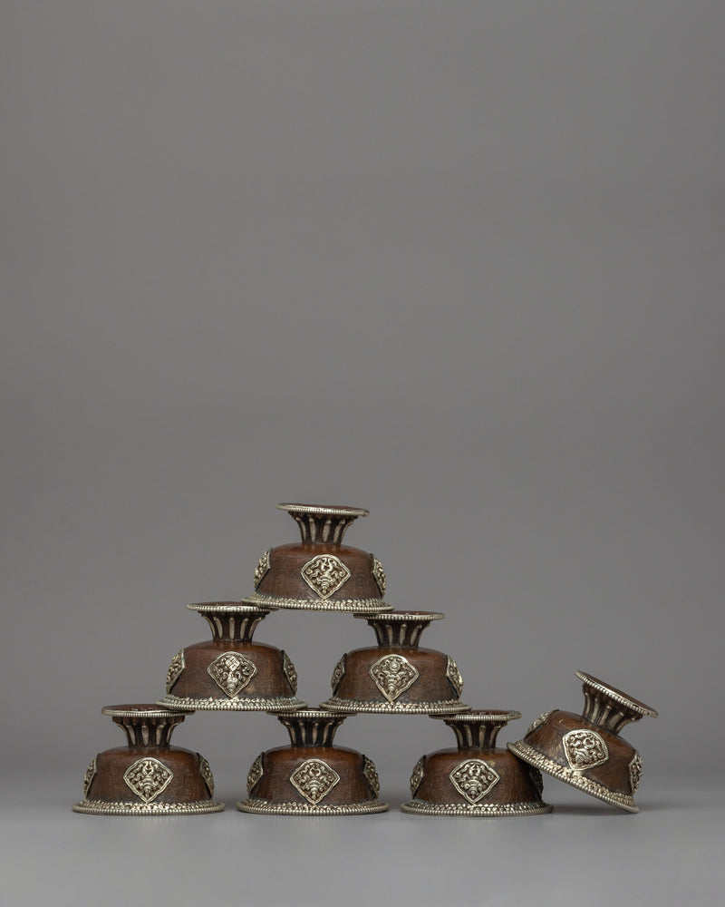 Seven Tibetan Offering Bowls | Beautiful Motifs for Rituals &amp; Ceremonies